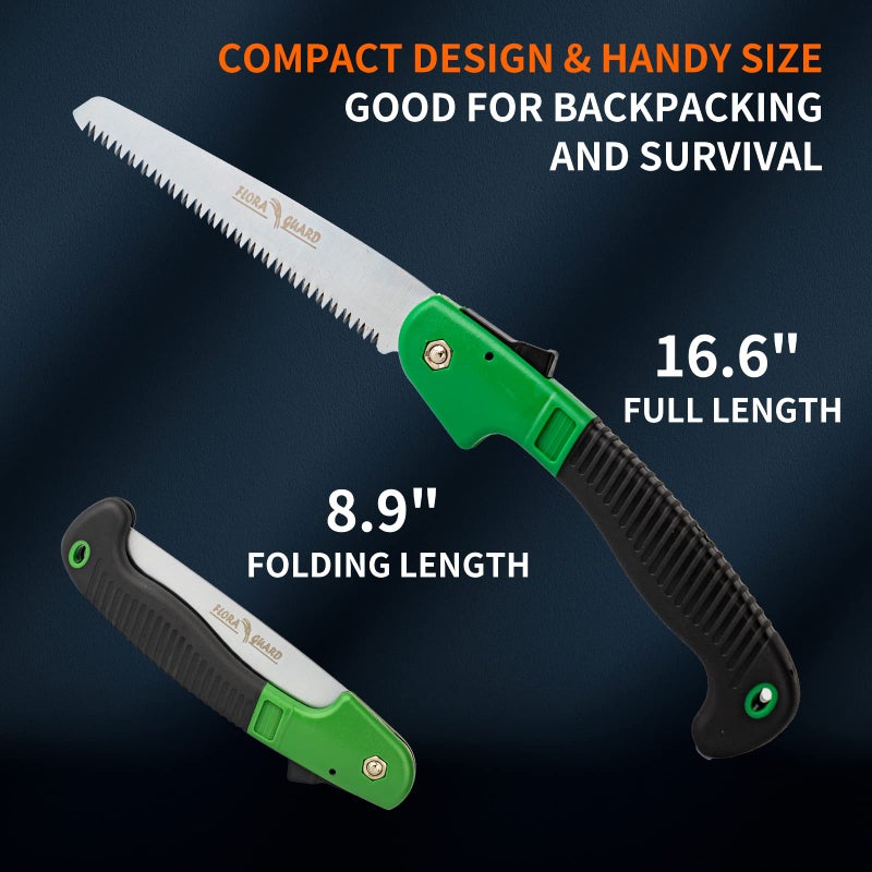 FLORA GUARD 7.7-Inch Folding Hand Saw, Pruning Saw with Trible-Cut Razor Teeth for Wood Cutting, Tree Trimming, Professional Camping Gardening Tools (Green) - Image 5